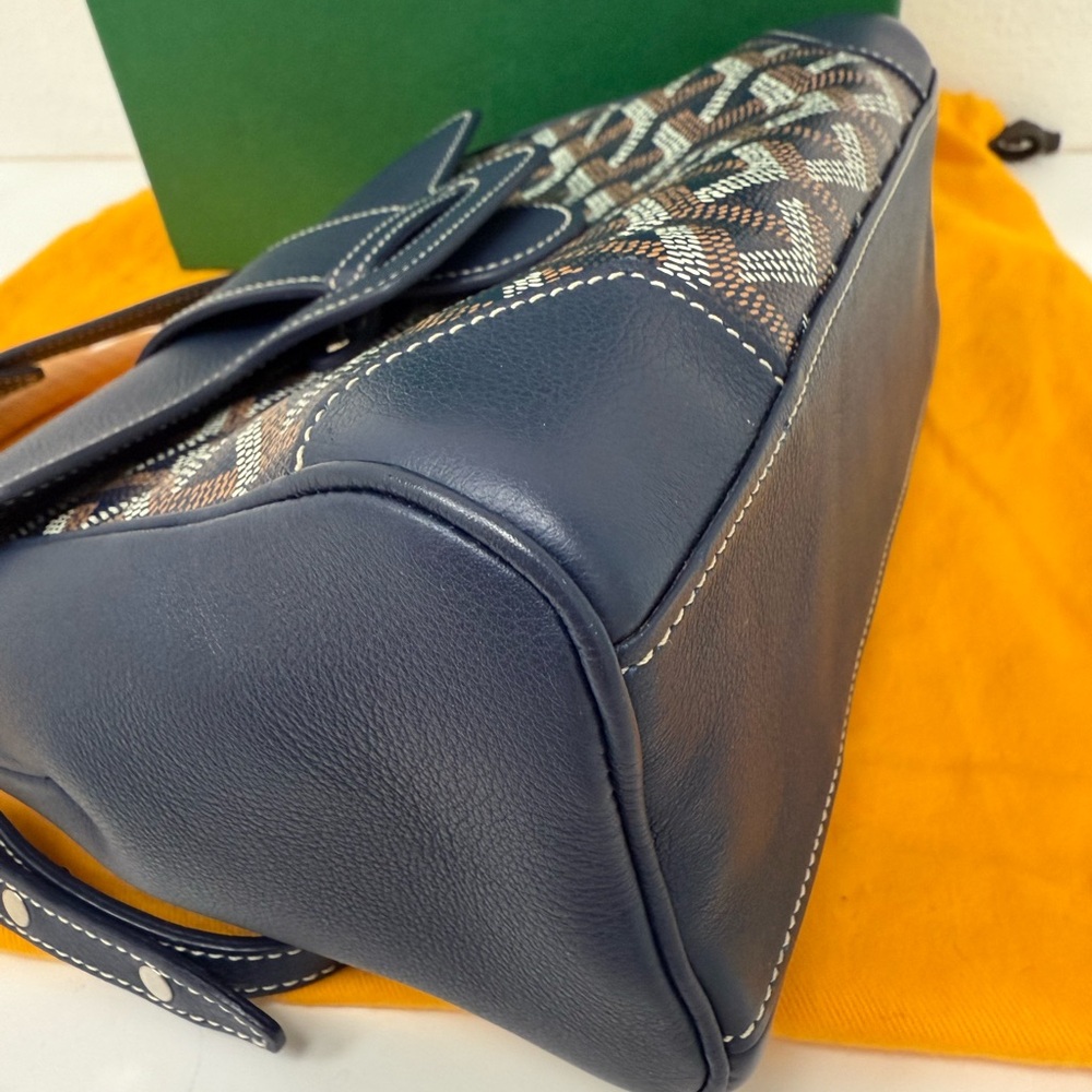 NEW Goyard Saigon Souple Mini Bag Navy Blue Goyardine Palladium Top Handle Bag - Picture 8 of 13